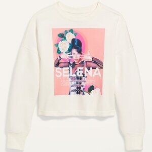 Old Navy Oversized Cropped Licensed Pop Culture Graphic Selena Ivory Sweatshirt